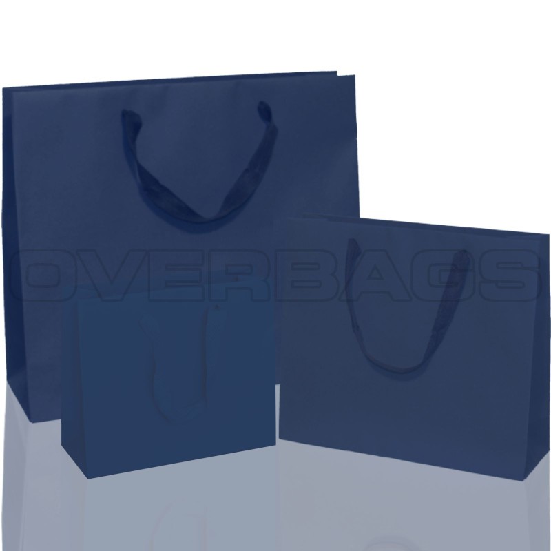 BORSA SHOPPER SACCHETTO DI CARTA MANICO FETTUCCIA COTONE COLORE BLU