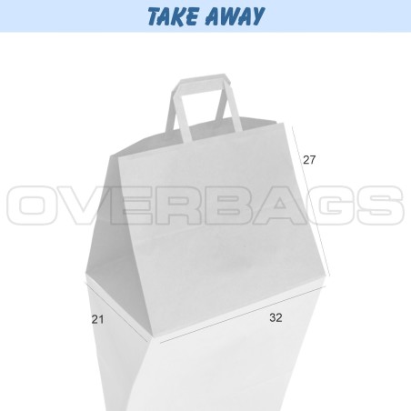 BORSA SHOPPER SACCHETTO TAKE AWAY DI CARTA MANICO PIATTINA COLORE BIANCO