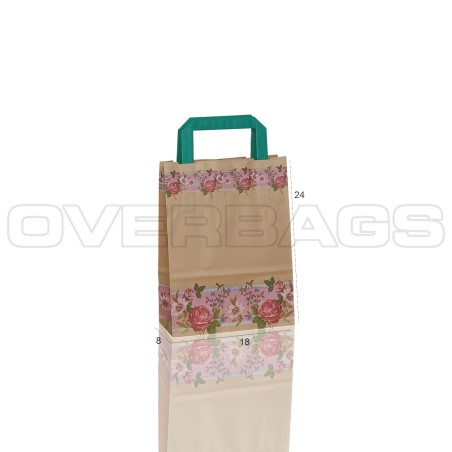 BORSA SHOPPER SACCHETTO DI CARTA MANICO PIATTINA FANTASIA ROSE