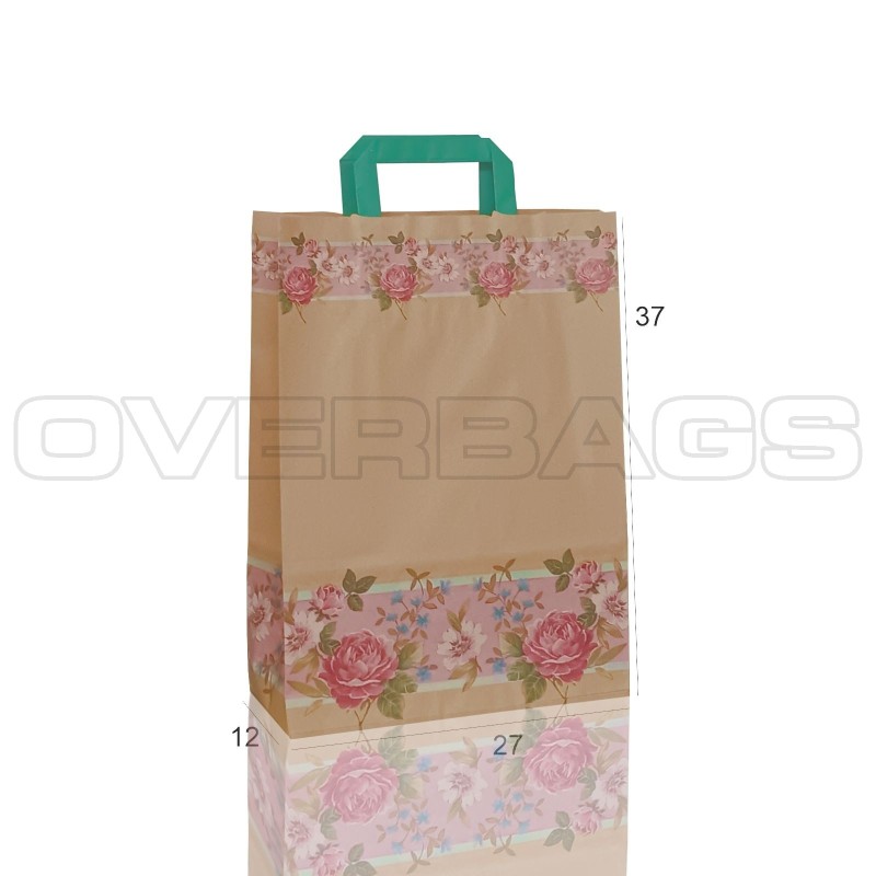 BORSA SHOPPER SACCHETTO DI CARTA MANICO PIATTINA FANTASIA ROSE