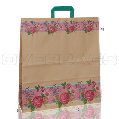 BORSA SHOPPER SACCHETTO DI CARTA MANICO PIATTINA FANTASIA ROSE