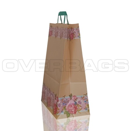 BORSA SHOPPER SACCHETTO DI CARTA MANICO PIATTINA FANTASIA ROSE