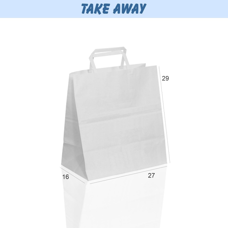 BORSA SHOPPER SACCHETTO TAKE AWAY DI CARTA MANICO PIATTINA COLORE BIANCO