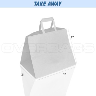 BORSA SHOPPER SACCHETTO TAKE AWAY DI CARTA MANICO PIATTINA COLORE BIANCO