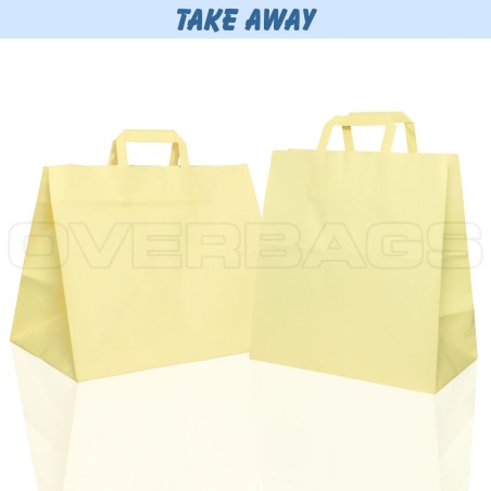 BORSA SHOPPER SACCHETTO TAKE AWAY DI CARTA MANICO PIATTINA COLORE CREMA