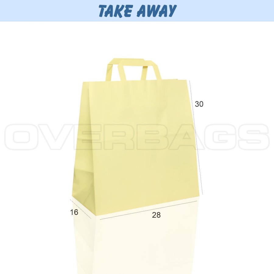 BORSA SHOPPER SACCHETTO TAKE AWAY DI CARTA MANICO PIATTINA COLORE CREMA