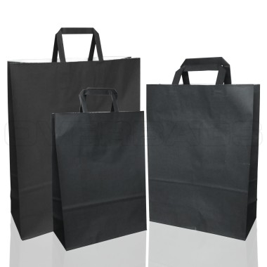 BORSA SHOPPER SACCHETTO DI CARTA MANICO PIATTINA COLORE NERO