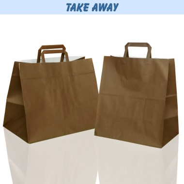 BORSA SHOPPER SACCHETTO TAKE AWAY DI CARTA MANICO PIATTINA COLORE MARRONE