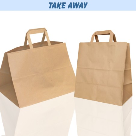 BORSA SHOPPER SACCHETTO TAKE AWAY DI CARTA MANICO PIATTINA COLORE AVANA