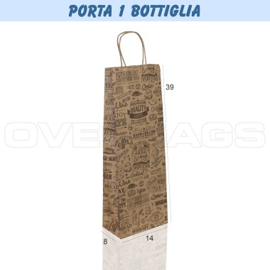 BORSA SHOPPER SACCHETTO TAKE AWAY DI CARTA MANICO PIATTINA E CORDINO FANTASIA FOOD AVANA