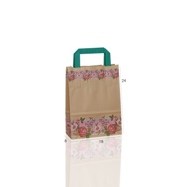 BORSA SHOPPER SACCHETTO DI CARTA MANICO PIATTINA FANTASIA ROSE