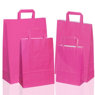 2PZ BORSA SHOPPER SACCHETTO DI CARTA MANICO PIATTINA COLORE FUCSIA