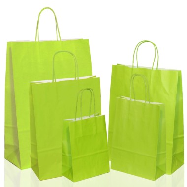 BORSA SHOPPER SACCHETTO DI CARTA MANICO CORDINO COLORE VERDE MELA