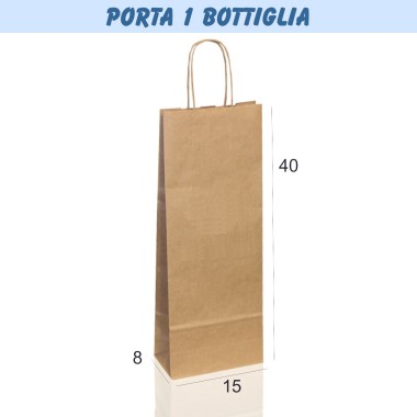 BORSA SHOPPER SACCHETTO DI CARTA PORTA BOTTIGLIA MANICO CORDINO