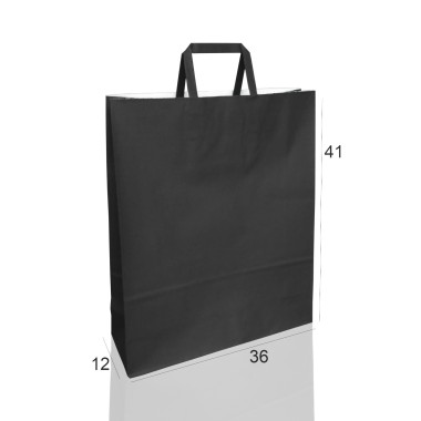 BORSA SHOPPER SACCHETTO DI CARTA MANICO PIATTINA COLORE NERO CM 36X12X41