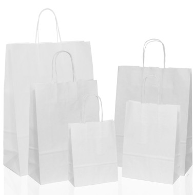 3PZ BORSA SHOPPER SACCHETTO DI CARTA MANICO CORDINO COLORE BIANCO CM  32X13X42