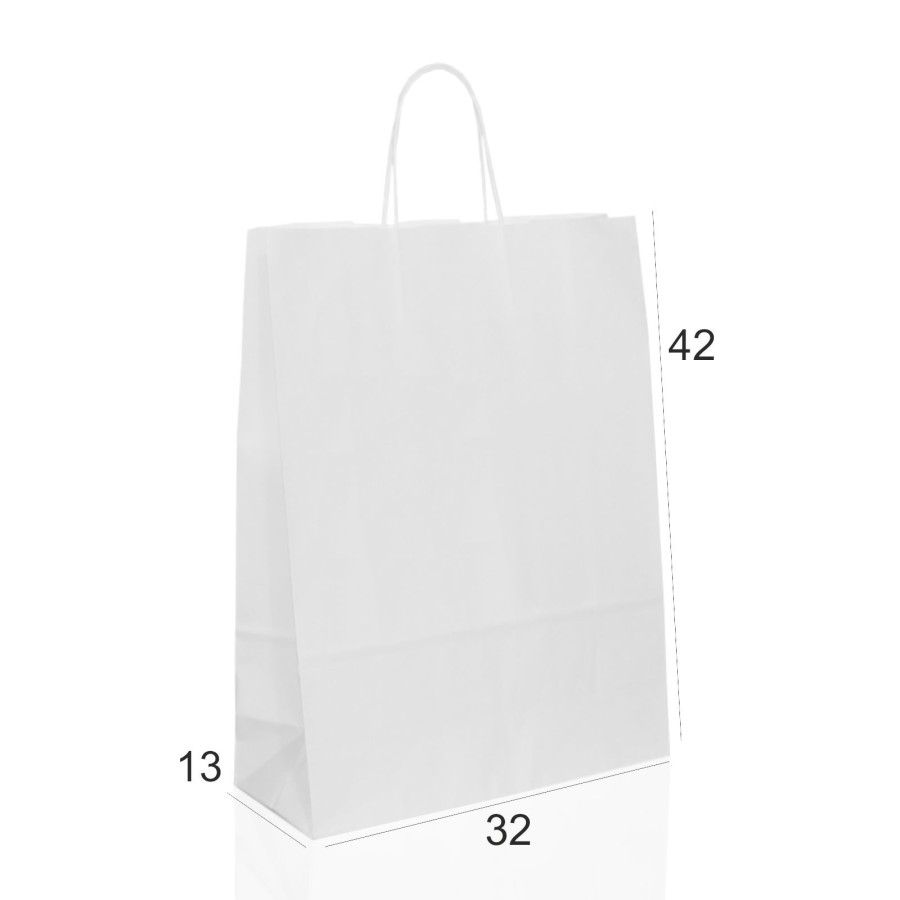 3PZ BORSA SHOPPER SACCHETTO DI CARTA MANICO CORDINO COLORE BIANCO CM  32X13X42