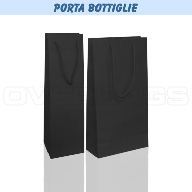 BORSA SHOPPER SACCHETTO PORTA BOTTIGLIA DI CARTA MANICO CORDA COTONE COLORE NERO