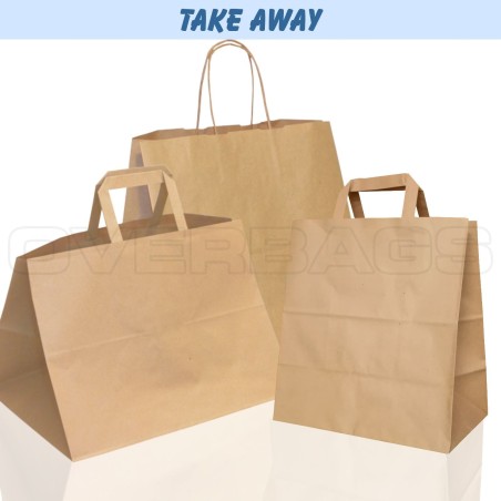 BORSA SHOPPER SACCHETTO TAKE AWAY DI CARTA MANICO PIATTINA COLORE AVANA