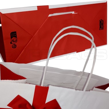 BORSA SHOPPER SACCHETTO DI CARTA MANICO CORDINO FANTASIA FIOCCO ROSSO