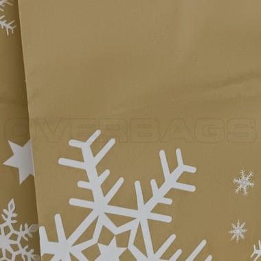 BORSA SHOPPER SACCHETTO DI CARTA MANICO CORDINO FANTASIA FIOCCHI NEVE AVANA CON RISVOLTO